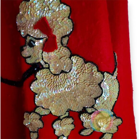 Red Felt Poodle Skirt Handmade 50s Sock Hop Costume Sequin Applique XS/S 25" W - Picture 7 of 14